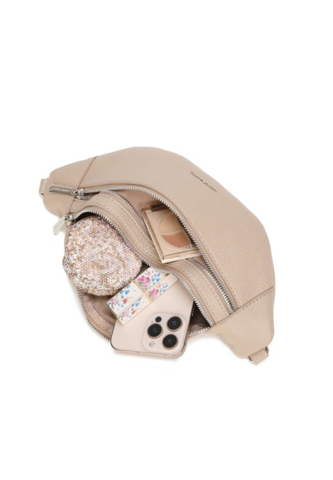 Luigisanto beżowa ciemna saszetka damska z regulowanym paskiem