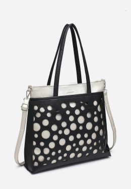 Luigisanto trapezowy czarny worek z ażurowym wzorem kół