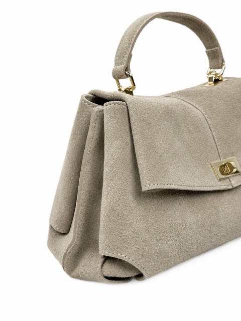 Luigisanto elegancki mały damski kuferek ze skóry naturalnej zamszowej w kolorze taupe