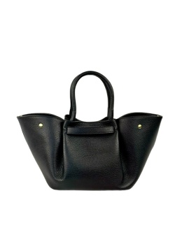 Luigisanto elegnacka damska torebka w stylu tulip bag z dopinanym długim paskiem ze skóry naturalnej w kolorze czarnym