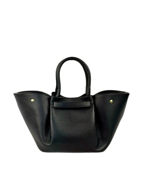 Luigisanto elegnacka damska torebka w stylu tulip bag z dopinanym długim paskiem ze skóry naturalnej w kolorze czarnym