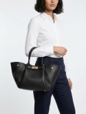 Luigisanto elegnacka damska torebka w stylu tulip bag z dopinanym długim paskiem ze skóry naturalnej w kolorze czarnym