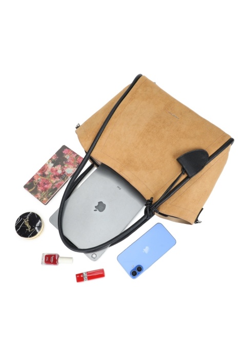 Modna duża shopperka Luigisanto JL26888 khaki zamszowa