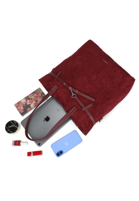 Modna duża zamszowa shopperka w bordowym kolorze RX259242-5